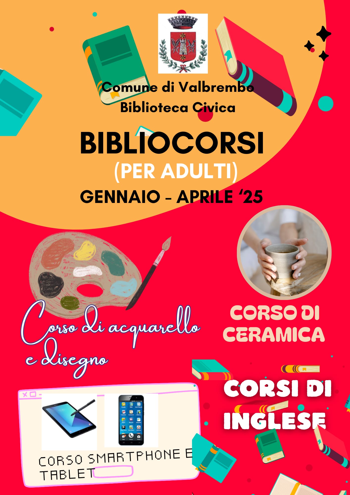 Corsi di acquarello, disegno, ceramica, inglese, smartphone e tablet (per adulti)